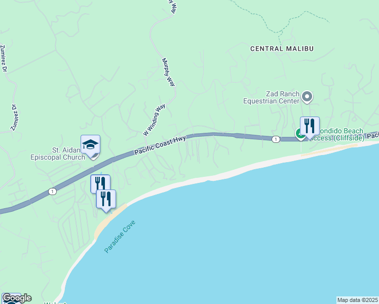 map of restaurants, bars, coffee shops, grocery stores, and more near 27832 Pacific Coast Highway in Malibu