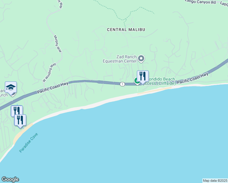 map of restaurants, bars, coffee shops, grocery stores, and more near 27540 Pacific Coast Highway in Malibu