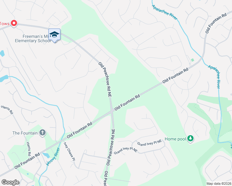 map of restaurants, bars, coffee shops, grocery stores, and more near 2540 Old Peachtree Road Northeast in Lawrenceville