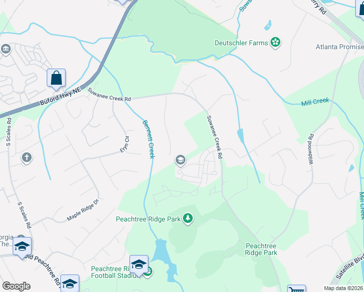 map of restaurants, bars, coffee shops, grocery stores, and more near 3327 Rising Fawn Trail in Suwanee