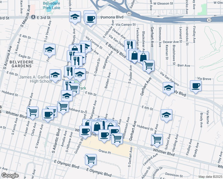 map of restaurants, bars, coffee shops, grocery stores, and more near 545 Eastmont Avenue in Los Angeles