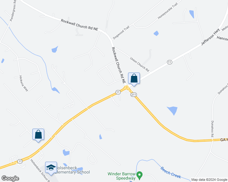 map of restaurants, bars, coffee shops, grocery stores, and more near 846 Jefferson Highway in Winder