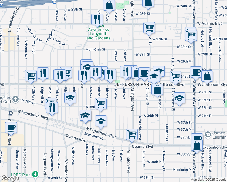 map of restaurants, bars, coffee shops, grocery stores, and more near 3440 3rd Avenue in Los Angeles