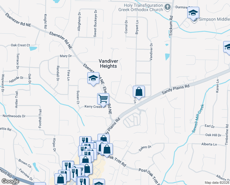 map of restaurants, bars, coffee shops, grocery stores, and more near 2106 Boyce Circle in Marietta
