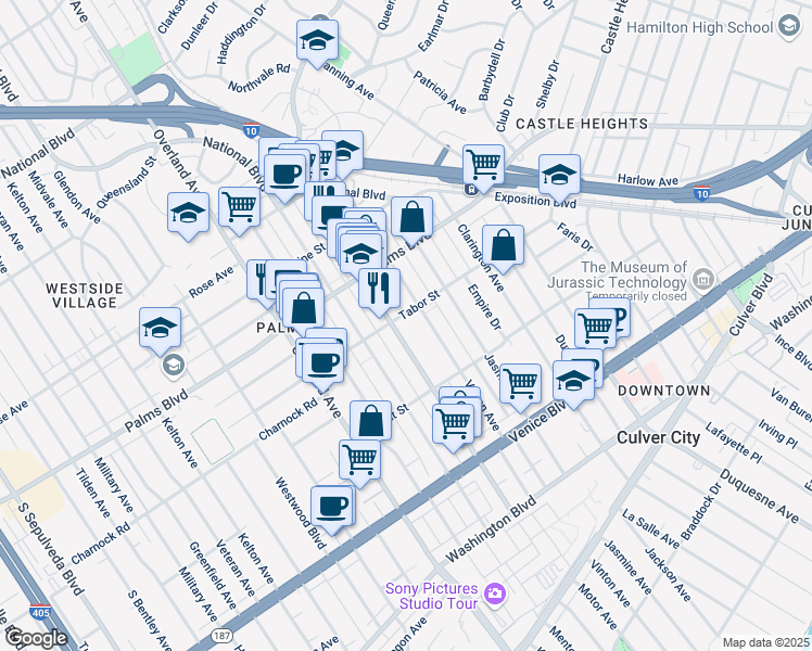 map of restaurants, bars, coffee shops, grocery stores, and more near in Los Angeles
