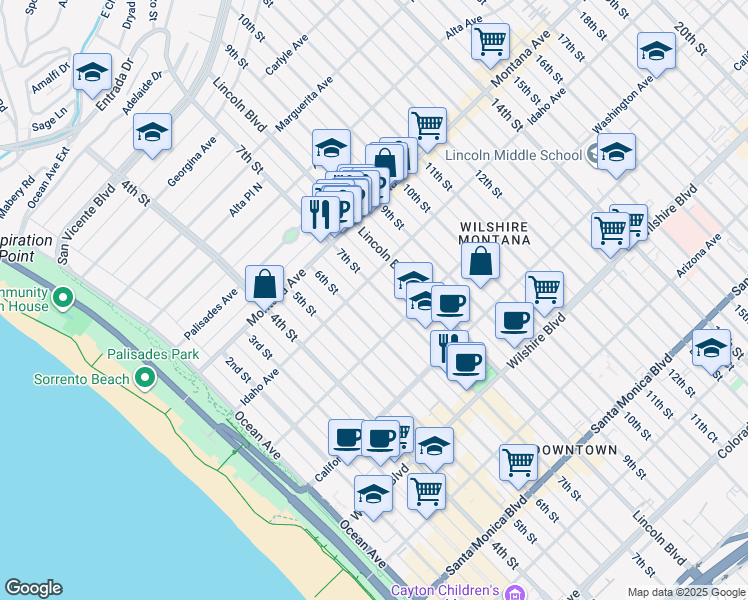 map of restaurants, bars, coffee shops, grocery stores, and more near 928 6th Court in Santa Monica