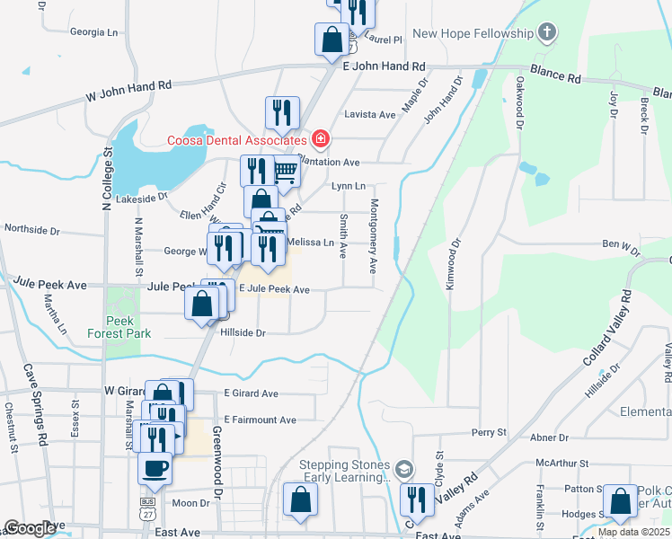map of restaurants, bars, coffee shops, grocery stores, and more near 605 Smith Avenue in Cedartown