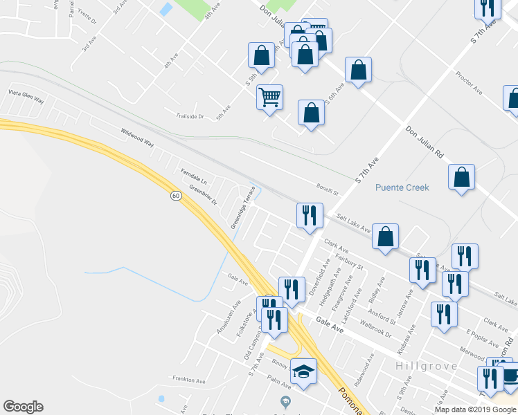 map of restaurants, bars, coffee shops, grocery stores, and more near Clark Avenue & Beech Hill Avenue in City of Industry