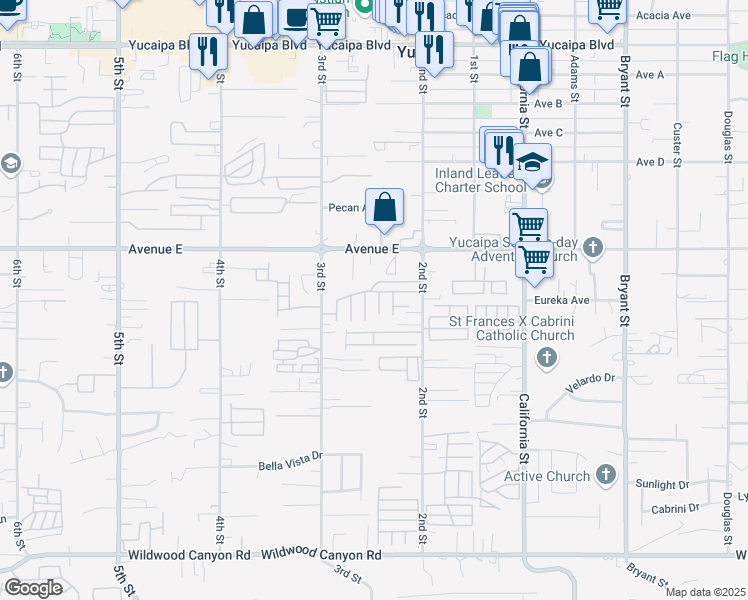 map of restaurants, bars, coffee shops, grocery stores, and more near 33575 #2 Yucaipa Boulevard in Yucaipa