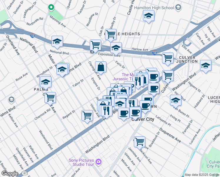 map of restaurants, bars, coffee shops, grocery stores, and more near 3725 1/2 Dunn Drive in Los Angeles