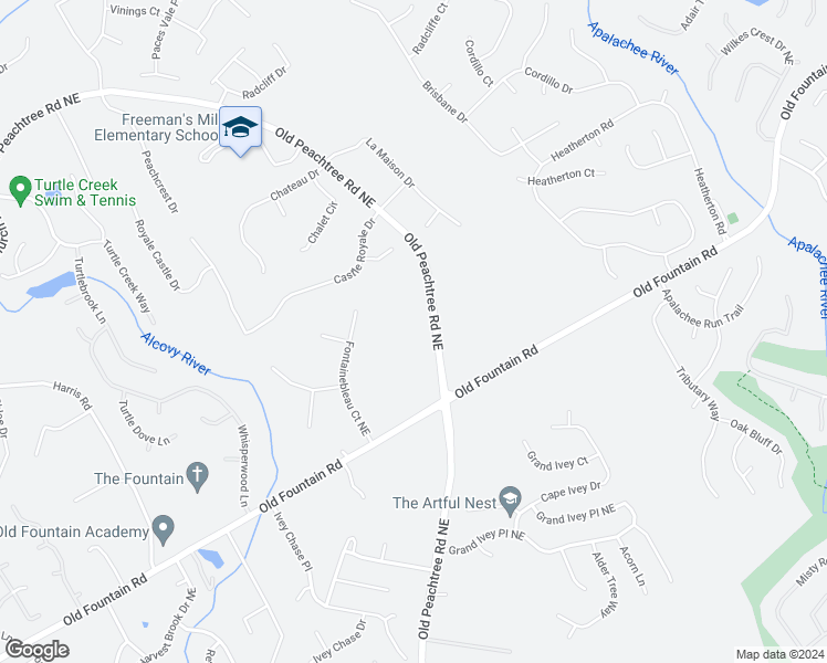 map of restaurants, bars, coffee shops, grocery stores, and more near 2501 Old Peachtree Road Northeast in Lawrenceville