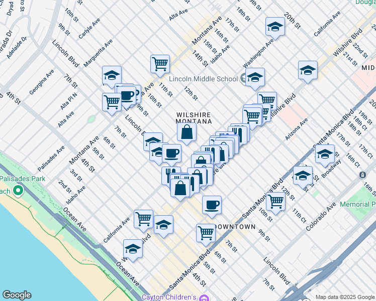 map of restaurants, bars, coffee shops, grocery stores, and more near 1060 9th Street in Santa Monica