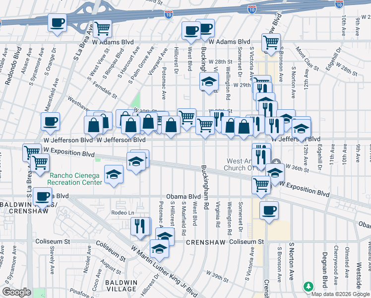 map of restaurants, bars, coffee shops, grocery stores, and more near 3436 Hillcrest Drive in Los Angeles