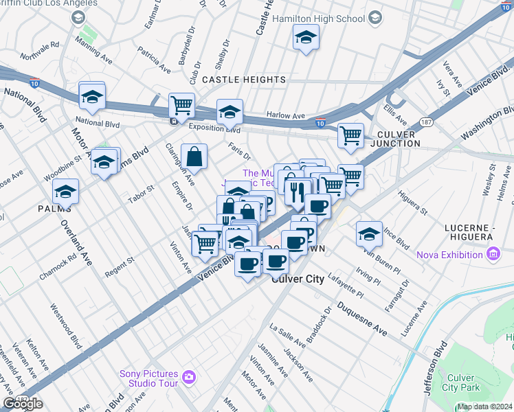 map of restaurants, bars, coffee shops, grocery stores, and more near in Los Angeles