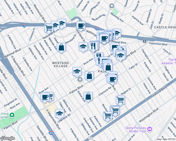 map of restaurants, bars, coffee shops, grocery stores, and more near 3406 Glendon Avenue in Los Angeles