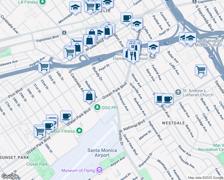 map of restaurants, bars, coffee shops, grocery stores, and more near in Los Angeles