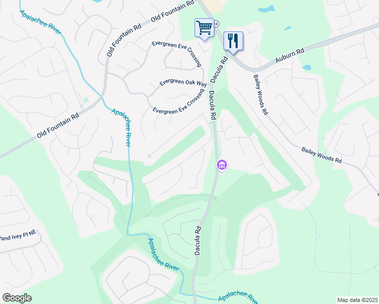 map of restaurants, bars, coffee shops, grocery stores, and more near 960 River Valley Drive in Dacula