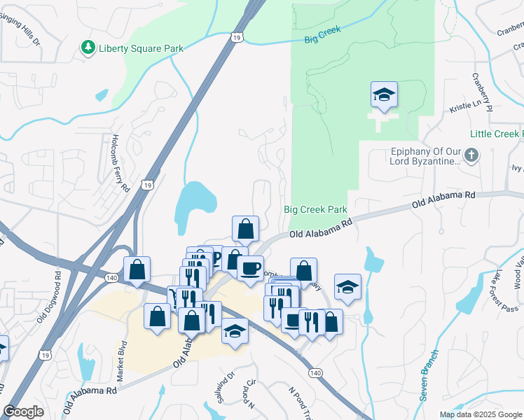map of restaurants, bars, coffee shops, grocery stores, and more near 1110 Roswell Manor Circle in Roswell