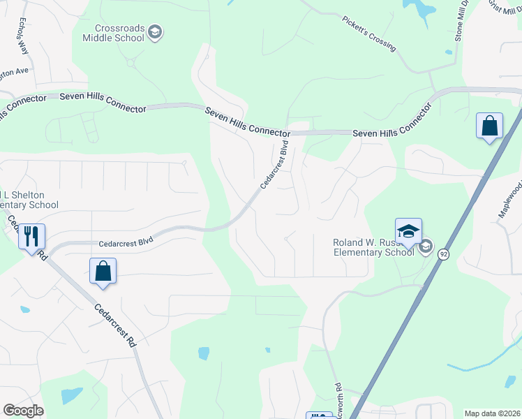 map of restaurants, bars, coffee shops, grocery stores, and more near 39 Parkcrest Crossing in Dallas