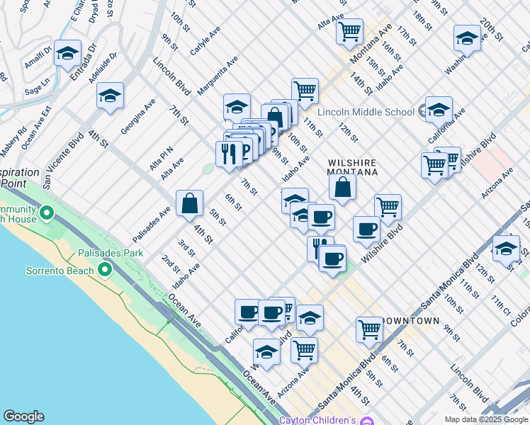map of restaurants, bars, coffee shops, grocery stores, and more near 914 7th Street in Santa Monica