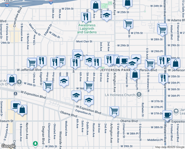 map of restaurants, bars, coffee shops, grocery stores, and more near 3417 4th Avenue in Los Angeles