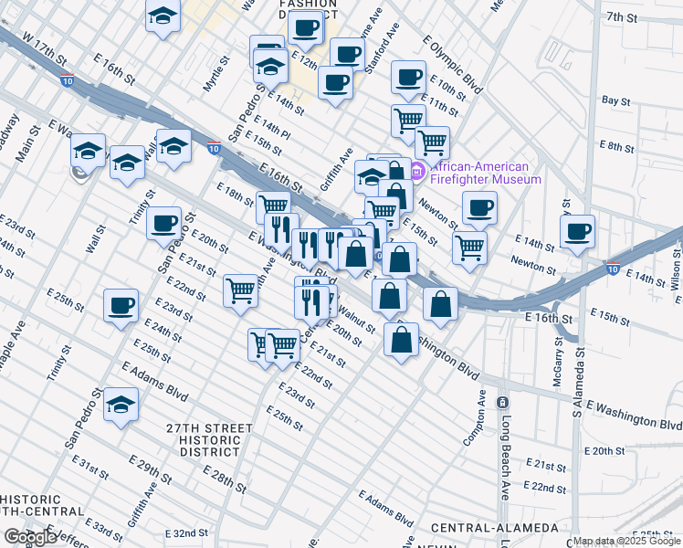 map of restaurants, bars, coffee shops, grocery stores, and more near in Los Angeles