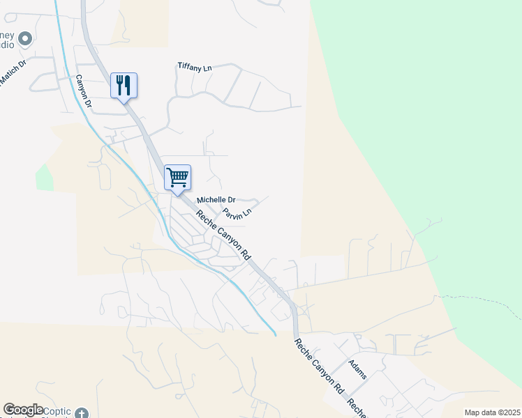 map of restaurants, bars, coffee shops, grocery stores, and more near 3034 Parvin Lane in Colton