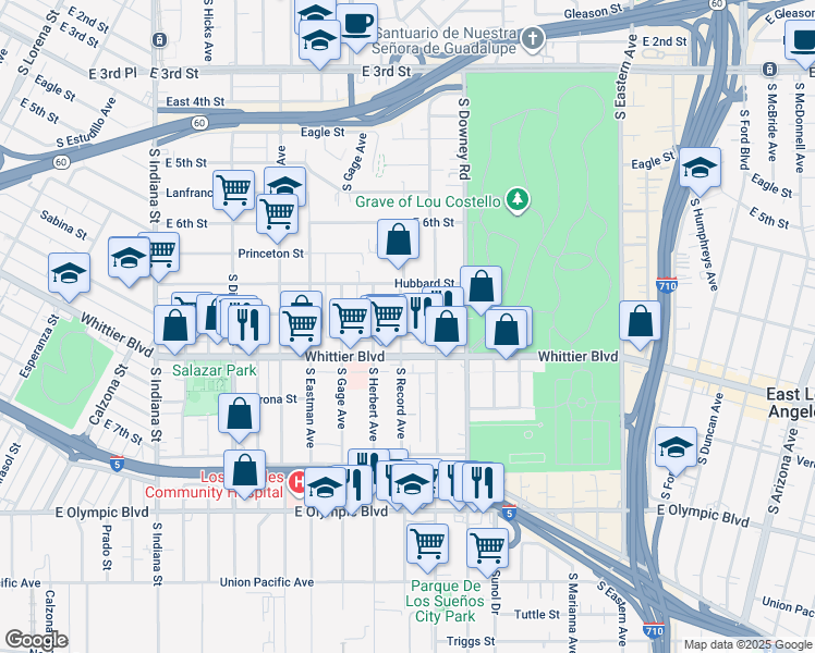 map of restaurants, bars, coffee shops, grocery stores, and more near 816 South Record Avenue in Los Angeles