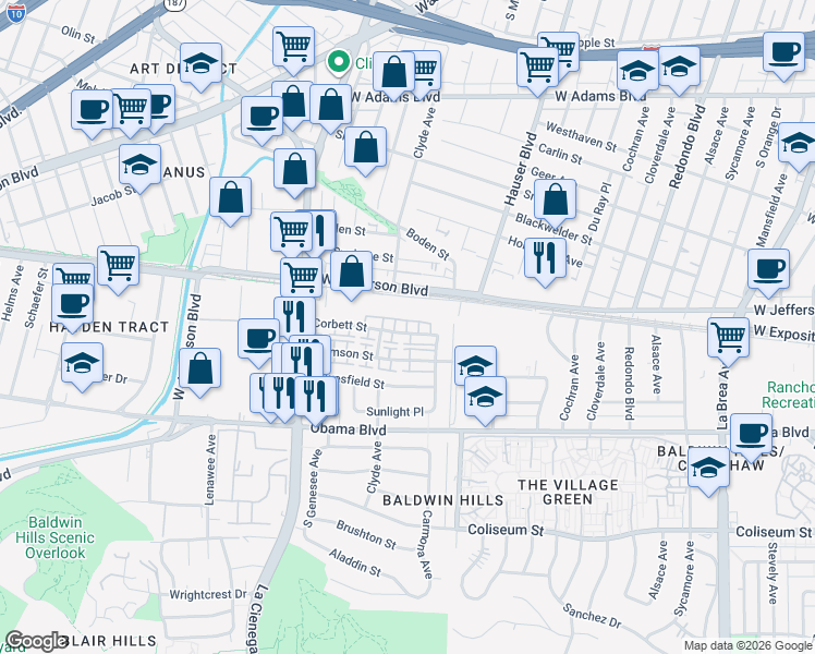 map of restaurants, bars, coffee shops, grocery stores, and more near 5637 Corbett Street in Los Angeles