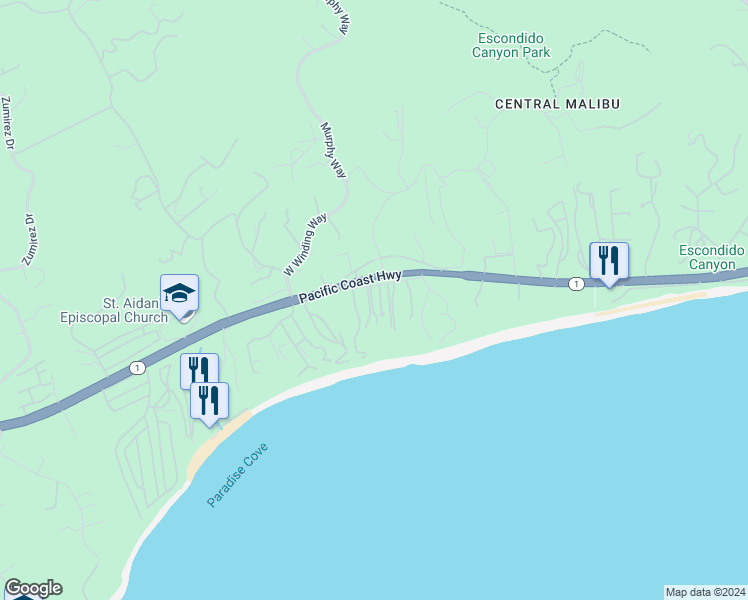 map of restaurants, bars, coffee shops, grocery stores, and more near 27832 Pacific Coast Highway in Malibu