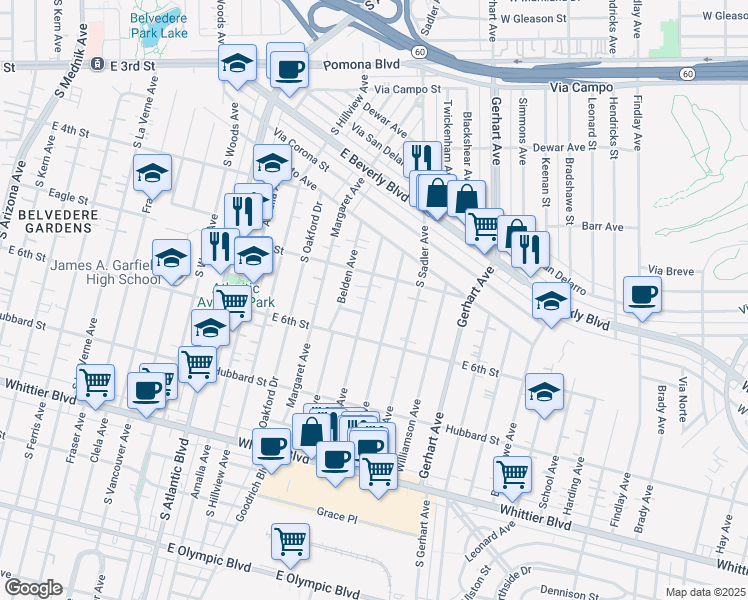 map of restaurants, bars, coffee shops, grocery stores, and more near 530 Eastmont Avenue in Los Angeles