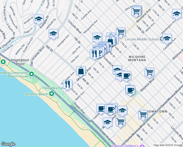 map of restaurants, bars, coffee shops, grocery stores, and more near 823 5th Street in Santa Monica
