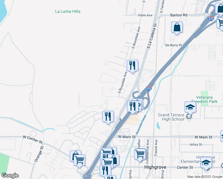 map of restaurants, bars, coffee shops, grocery stores, and more near 221 Maryknoll Drive in Colton