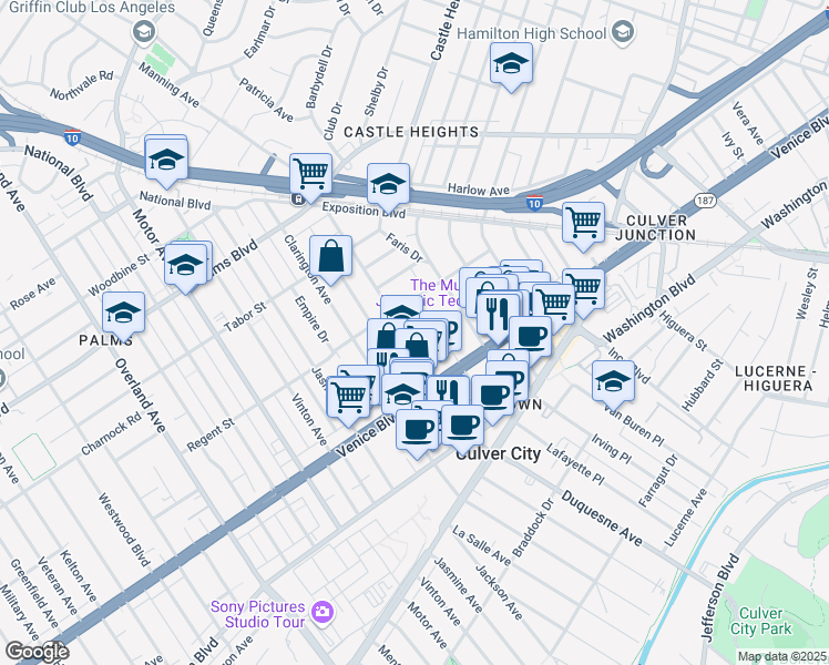 map of restaurants, bars, coffee shops, grocery stores, and more near in Los Angeles