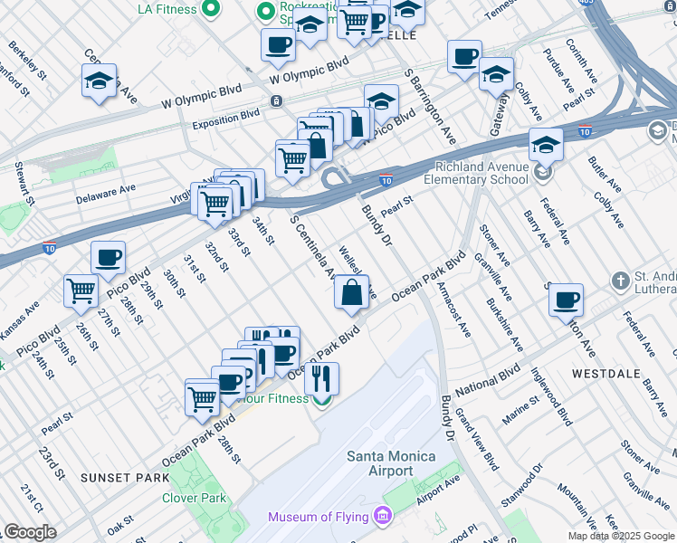 map of restaurants, bars, coffee shops, grocery stores, and more near 2637 South Centinela Avenue in Santa Monica