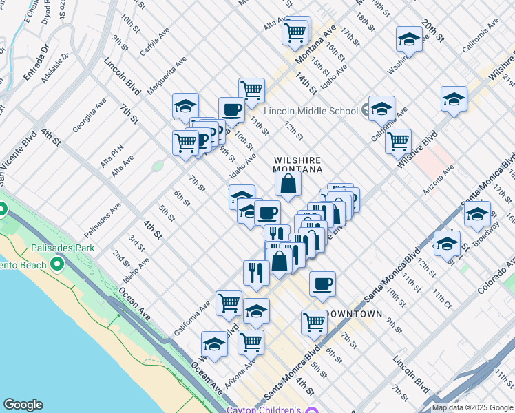 map of restaurants, bars, coffee shops, grocery stores, and more near 808 Washington Avenue in Santa Monica