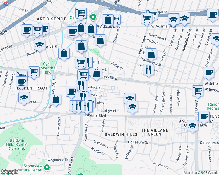 map of restaurants, bars, coffee shops, grocery stores, and more near 5637 Corbett Street in Los Angeles