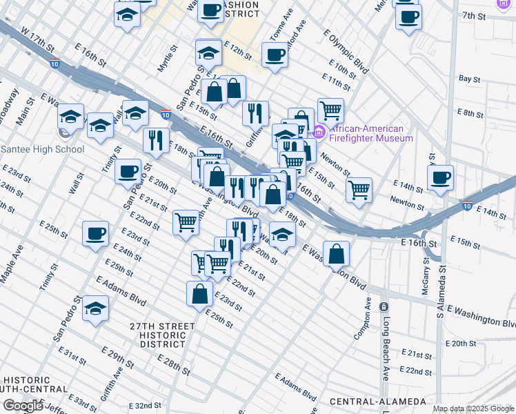 map of restaurants, bars, coffee shops, grocery stores, and more near in Los Angeles