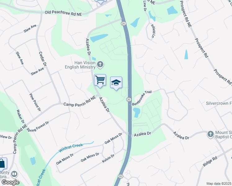 map of restaurants, bars, coffee shops, grocery stores, and more near 2020 Buford Drive Northeast in Lawrenceville