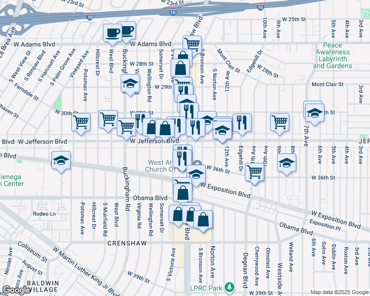 map of restaurants, bars, coffee shops, grocery stores, and more near in Los Angeles