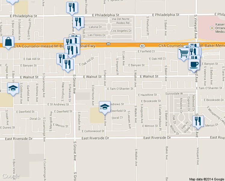 map of restaurants, bars, coffee shops, grocery stores, and more near 1426 Tam O'Shanter Street in Ontario