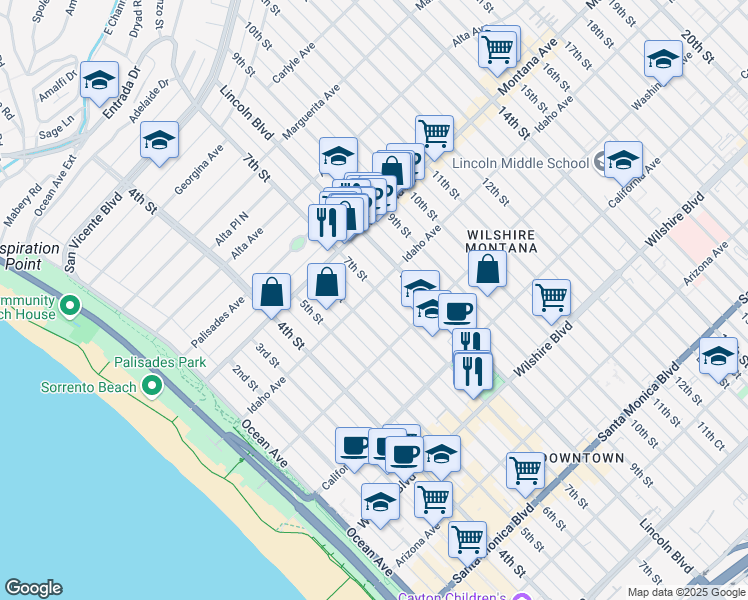 map of restaurants, bars, coffee shops, grocery stores, and more near 630 Idaho Avenue in Santa Monica