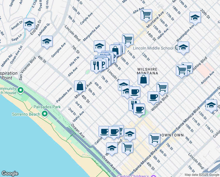 map of restaurants, bars, coffee shops, grocery stores, and more near 630 Idaho Avenue in Santa Monica
