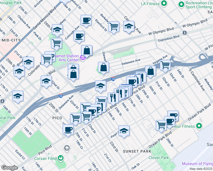 map of restaurants, bars, coffee shops, grocery stores, and more near 2519 Kansas Avenue in Santa Monica