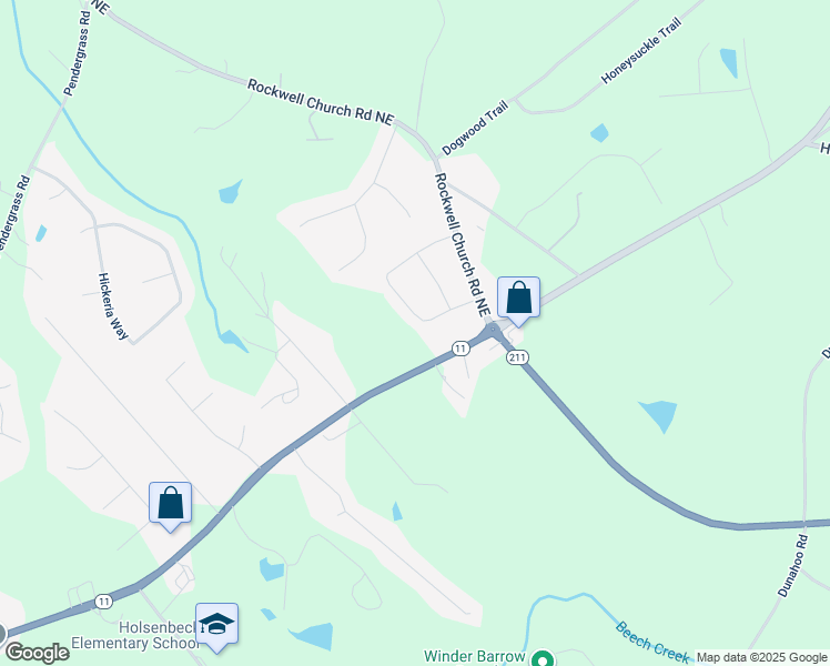map of restaurants, bars, coffee shops, grocery stores, and more near 545 Hilldale Circle in Winder