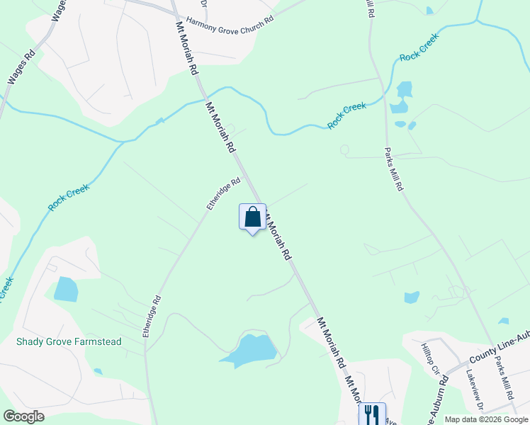 map of restaurants, bars, coffee shops, grocery stores, and more near 204 Mount Moriah Road in Auburn