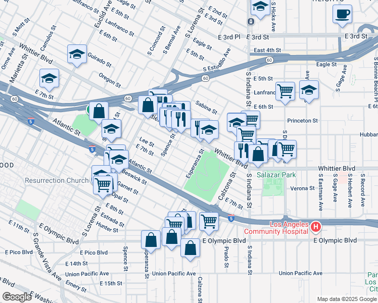 map of restaurants, bars, coffee shops, grocery stores, and more near 3576 Siskiyou Street in Los Angeles