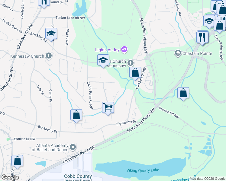 map of restaurants, bars, coffee shops, grocery stores, and more near 1635 Cotton Field Court in Kennesaw