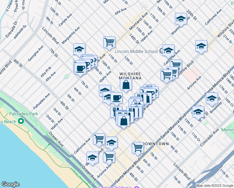 map of restaurants, bars, coffee shops, grocery stores, and more near 1014 9th Street in Santa Monica