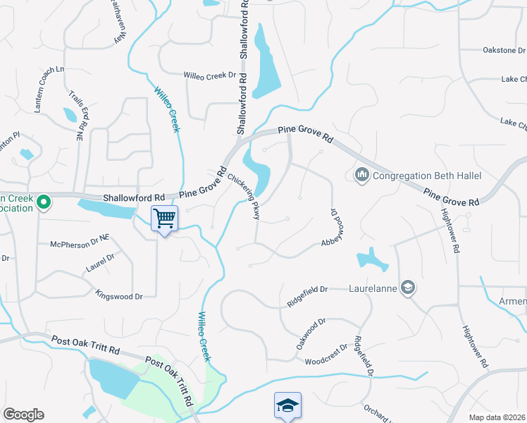 map of restaurants, bars, coffee shops, grocery stores, and more near 230 Chickering Lake Drive in Roswell